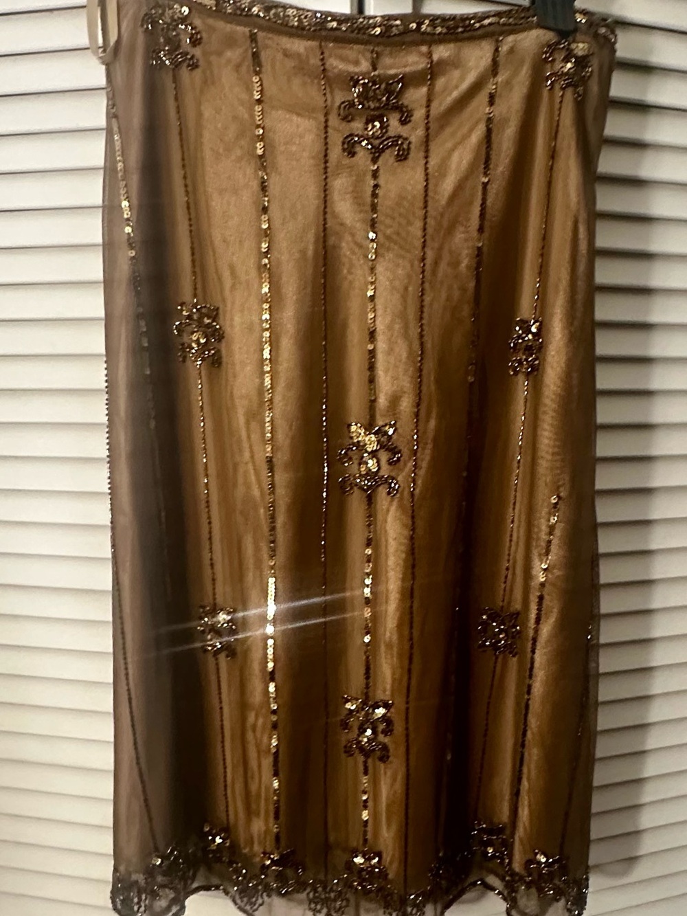 Embellished Metallic Brown Evening Skirt